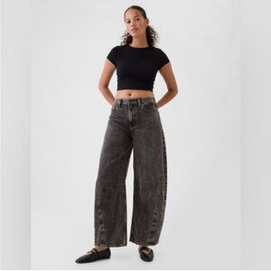 Gap black acid wash high rise horseshoe jeans | boho barrel baggy denim, 27/4P